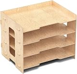 JOPOO Office Letter Tray 4 Tier A4 Desk Organizer Sandalwood MDF view 6
