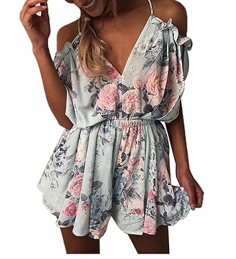 Yidarton Damen Boho Ärmellos Sommerkleid Strandkleid Casual Mini Schulter Overall Playsuit