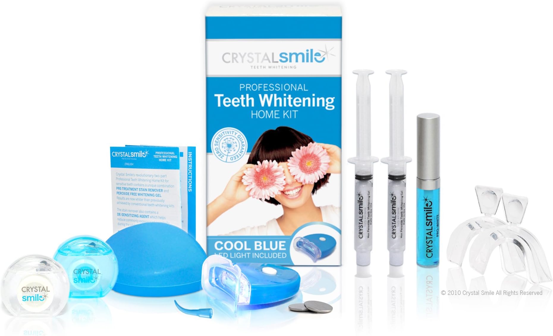 Crystal Smile Professional Teeth Whitening Deluxe Home Kit. EU & UK Approved ** 2 FREE REELS OF FLOSS included ** Professional High Grade Peroxide Free Gel - All Products made in the U.S.A. Safer than the best Teeth/Tooth Bleaching, Whitening Kits, Pens & Other Bleach Whitening Systems.