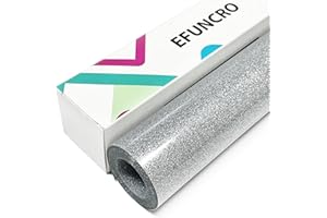 Efuncro- Sliver Glitter HTV Heat Transfer Vinyl, 12'' x 8ft Iron on for T-Shirts. Bags. HTV Heat Transfer Vinyl for All Cutting Machines - Easy to Cut and Weed (Sliver)