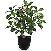 Briful 16.5'' Fake Plants Faux Laurel Bay Tree in Black Pot Realistic Greenery Artificial Plants Indoor Houseplant for Home Decor Farmhouse Bathroom Living Room Wedding Table Centerpieces