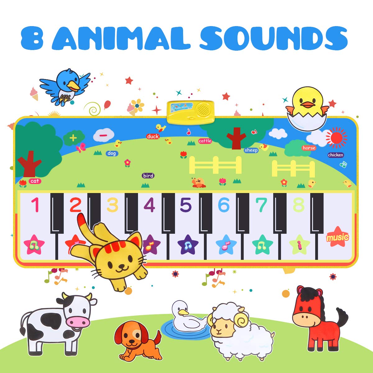 RenFox Musical Mats Keyboard Piano Play Mat Dance Floor Music Mat Animal Blanket Carpet Playmat Early Educational Toys for Kids Baby Toddlers Boy Girl(53.2x23.6 in): Video Games