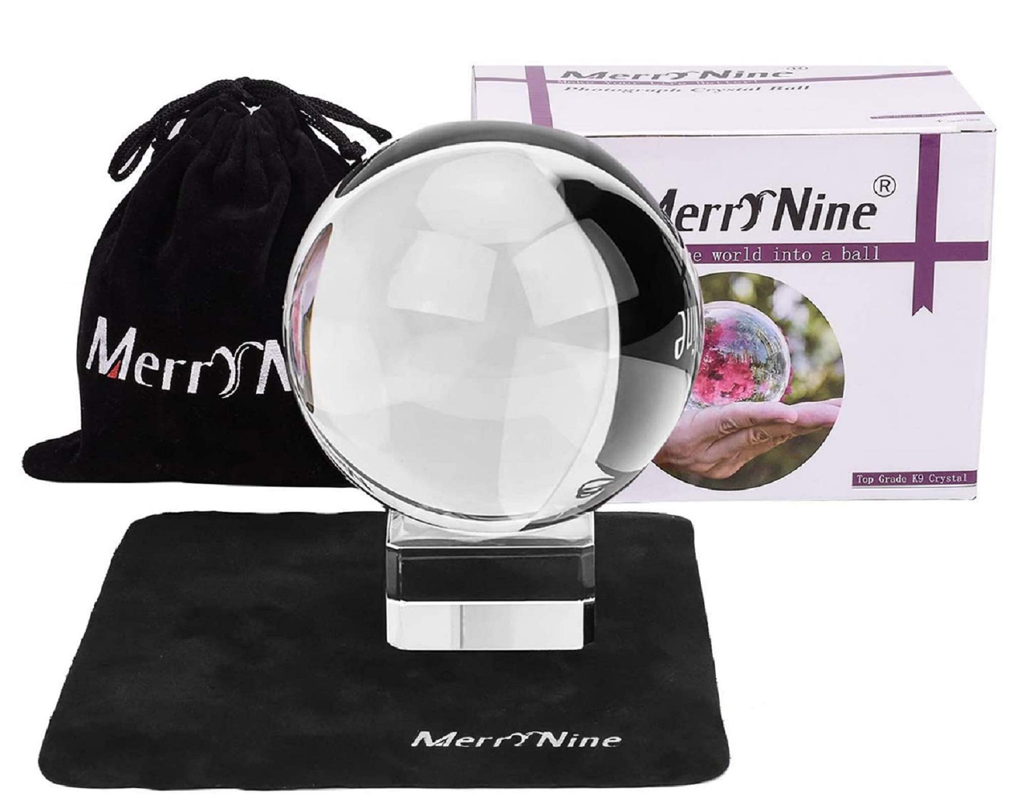 MerryNine K9 Crystal Ball with stand for Photography crystal sphere Lens Photo Ball(70mm/2.75")