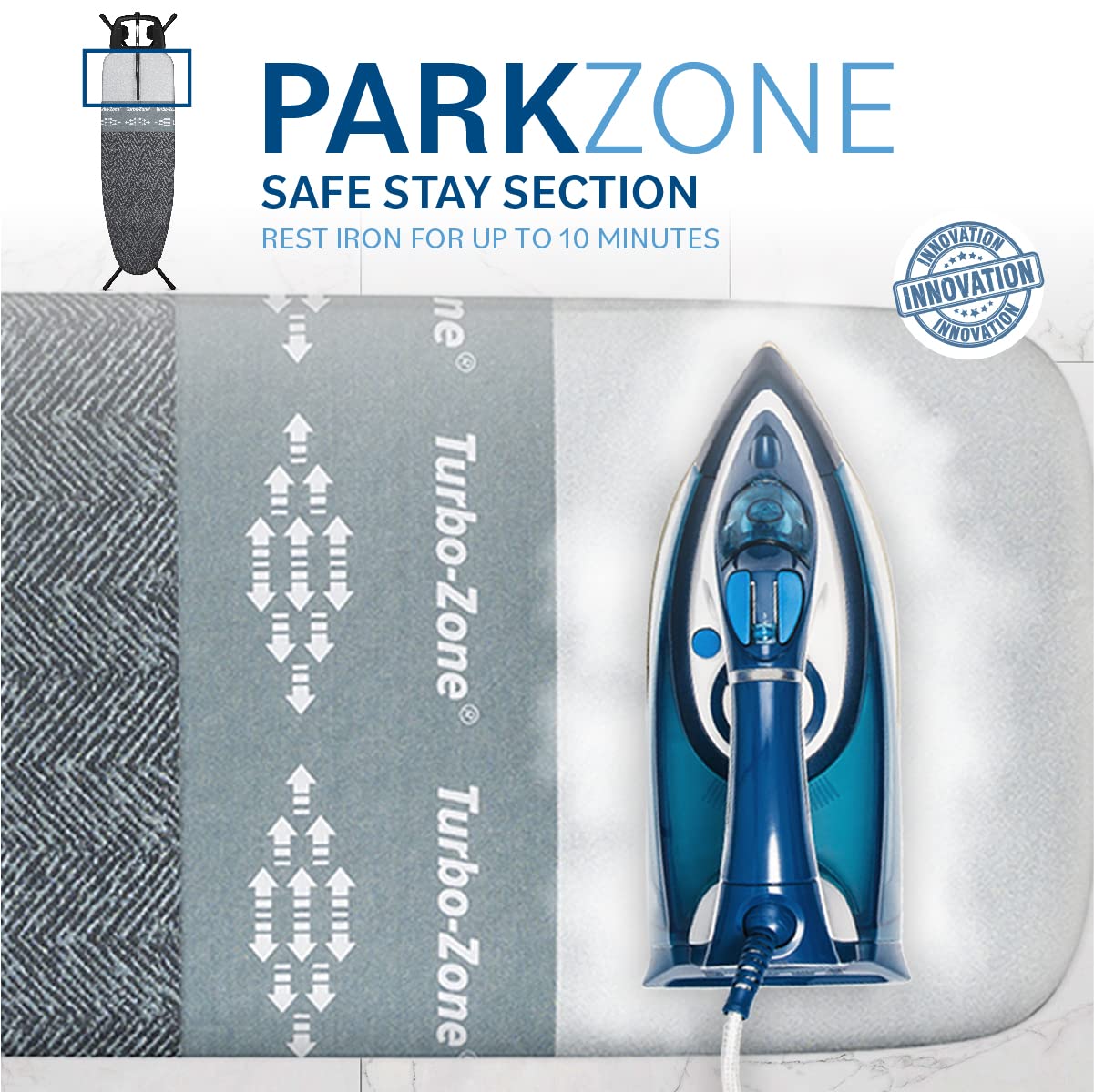 Bartnelli Heavy Duty Ironing Board 48x15 | Designed & Made in Europe with Patent Technology, Turbo & Park Zone