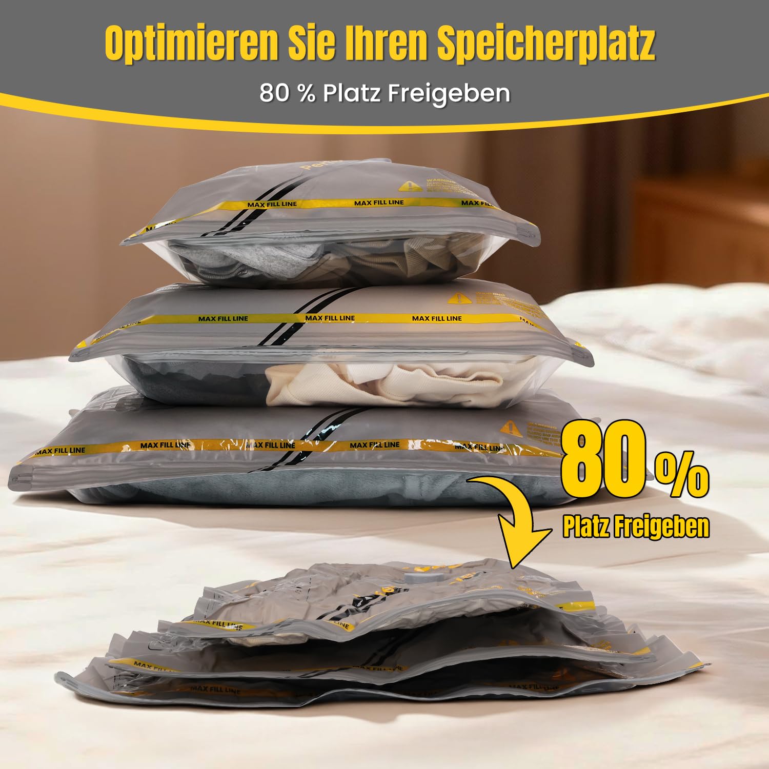 Vakuumbeutel für Kleidung mit Kabellose Vakuumpumpe – 15er Set Vakuumbeutel Reise (40×40/40×50/40×60 cm), ideal für Reise & Aufbewahrung – Vacuum Bags for Clothing Travel & Storage 4