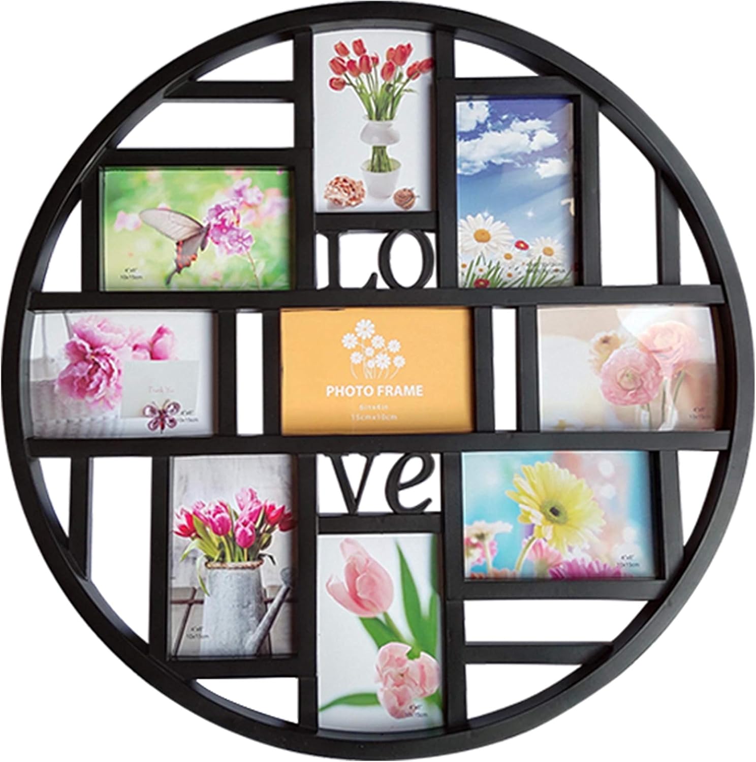 Amazon Com Mkun 4x6 Wall Collage Photo Frames Round Circular Wall Hanging Picture Collage Frame With Love Word Art 9 Opening Black