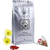 ADMIRINGAZELAND Goji Berry Chrysanthemum Tea Bags, 30 Count - Pyramid Teabags, 6 Ingredients - Dandelion Root, Wolfberry, Cassia Seed, Honeysuckle, Burdock - Chinese Herbal for Office & Home, 5.3 oz