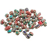 PH PandaHall 50pcs Tibetan Turquoise Beads Mixed Spacer Beads Round Column Bead Handmade Buddha Loose Bead for Earring Necklace Bracelet Jewelry Making