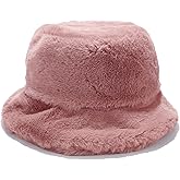 Umeepar Winter Faux Fur Fuzzy Bucket Hat Fluffy Warm Hat for Women Men