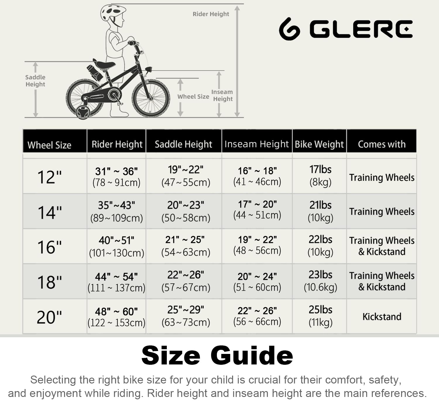 Glerc Fantacy 12 14 16 18 20 Inch Kids Bike for 2-14 Years Old Boys Girls with Water Bottle Holder & Headlight & Training Wheels, Multiple Colors