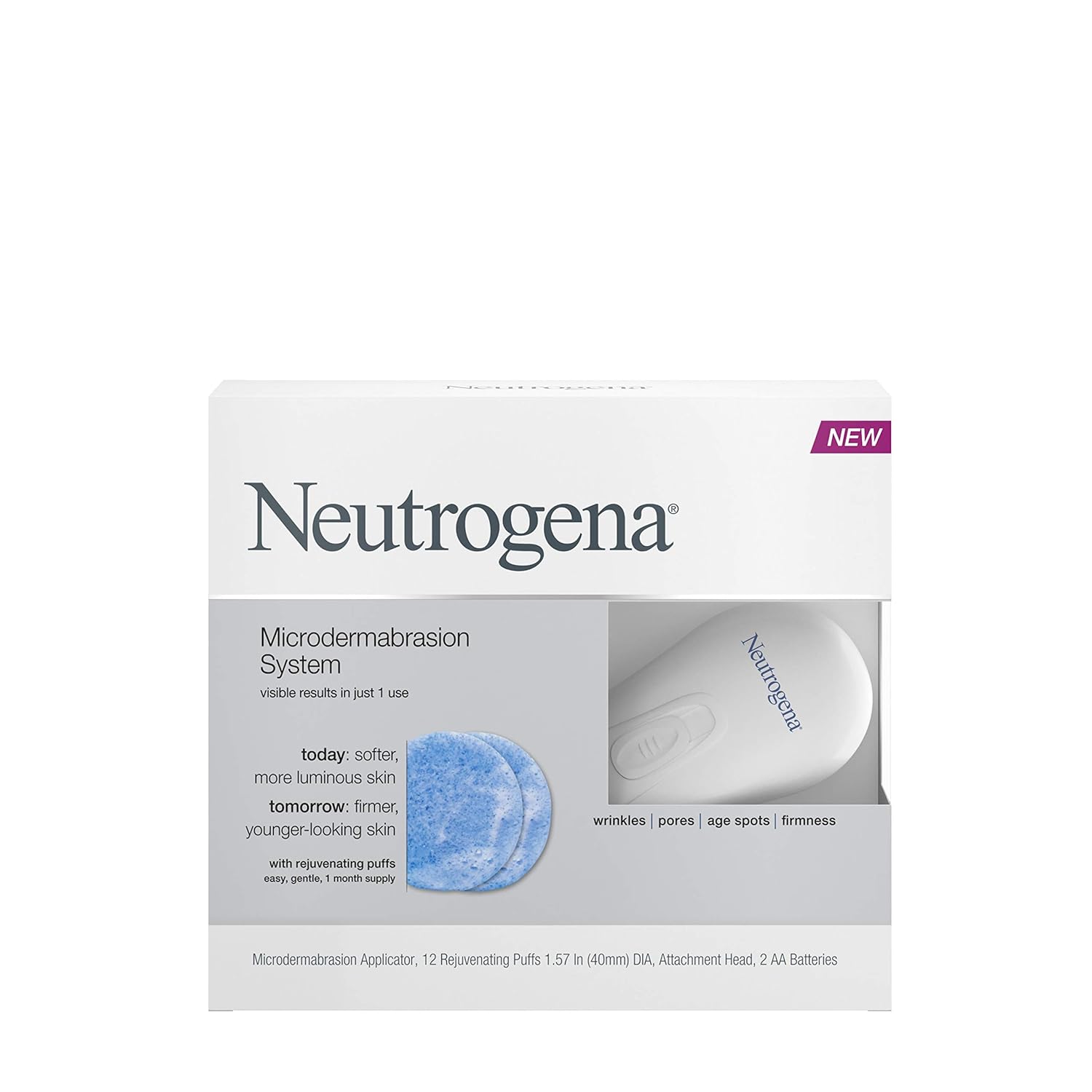 Neutrogena Microdermabrasion Starter Kit – At home microdermabrasion machine - Skin Exfoliator with Glycerin - Skin Firming, Pore Minimizer, Age Spot Remover- 1 month supply, 1 ct: Beauty