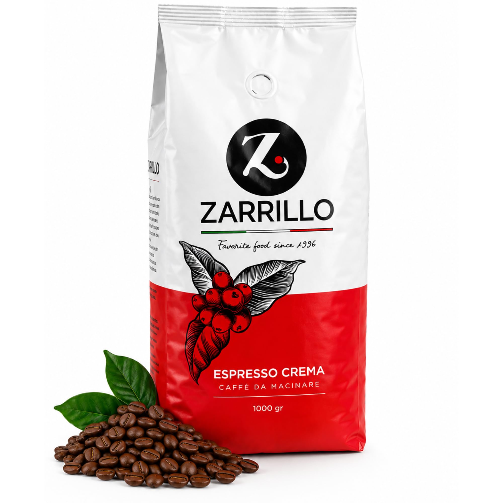 ZARRILLO Italienische Espresso Kaffeebohnen, Arabica und Robusta, für Vollautomaten & Siebträgermaschinen, Kräftige Crema, Mittlere Röstung (1 kg (1er Pack))