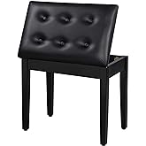 SONGMICS Piano Bench with Padded Cushion and Storage Compartment for Music Books, Vanity Stool, Tufted Wooden Piano Seat, 13.