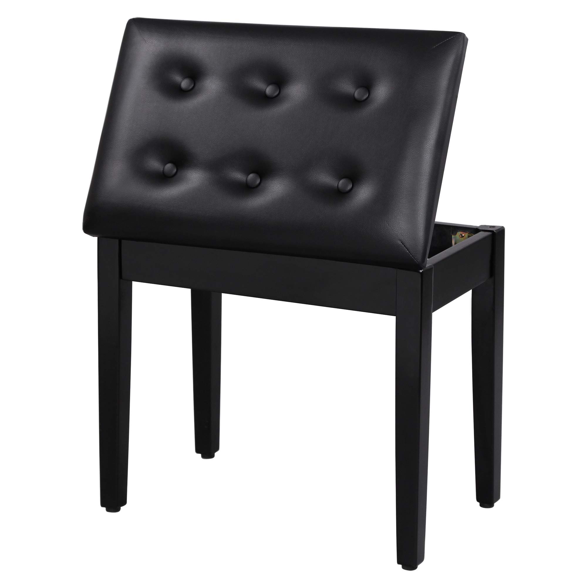 SONGMICS Piano Bench with Padded Cushion and Storage Compartment for Music Books, Vanity Stool, Tufted Wooden Piano Seat, 13.8 x 22 x 19.5 Inches, Black ULPB55H Image