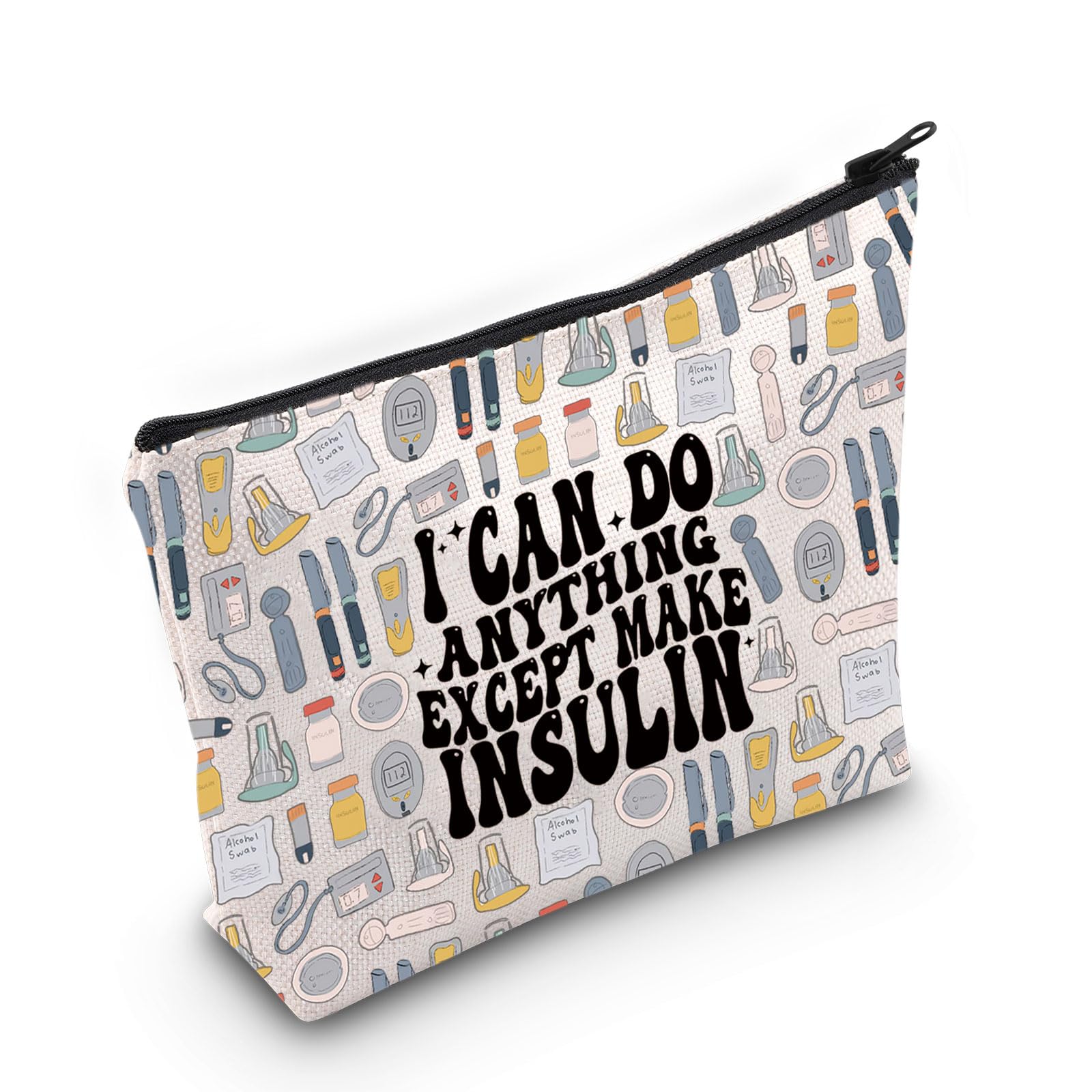 LEVLO Funny Diabetes Awareness Cosmetic Make Up Bag Diabetic Gift I Can Do Anything Except Make Insulin Makeup Zipper Pouch Bag Insulin F Bag