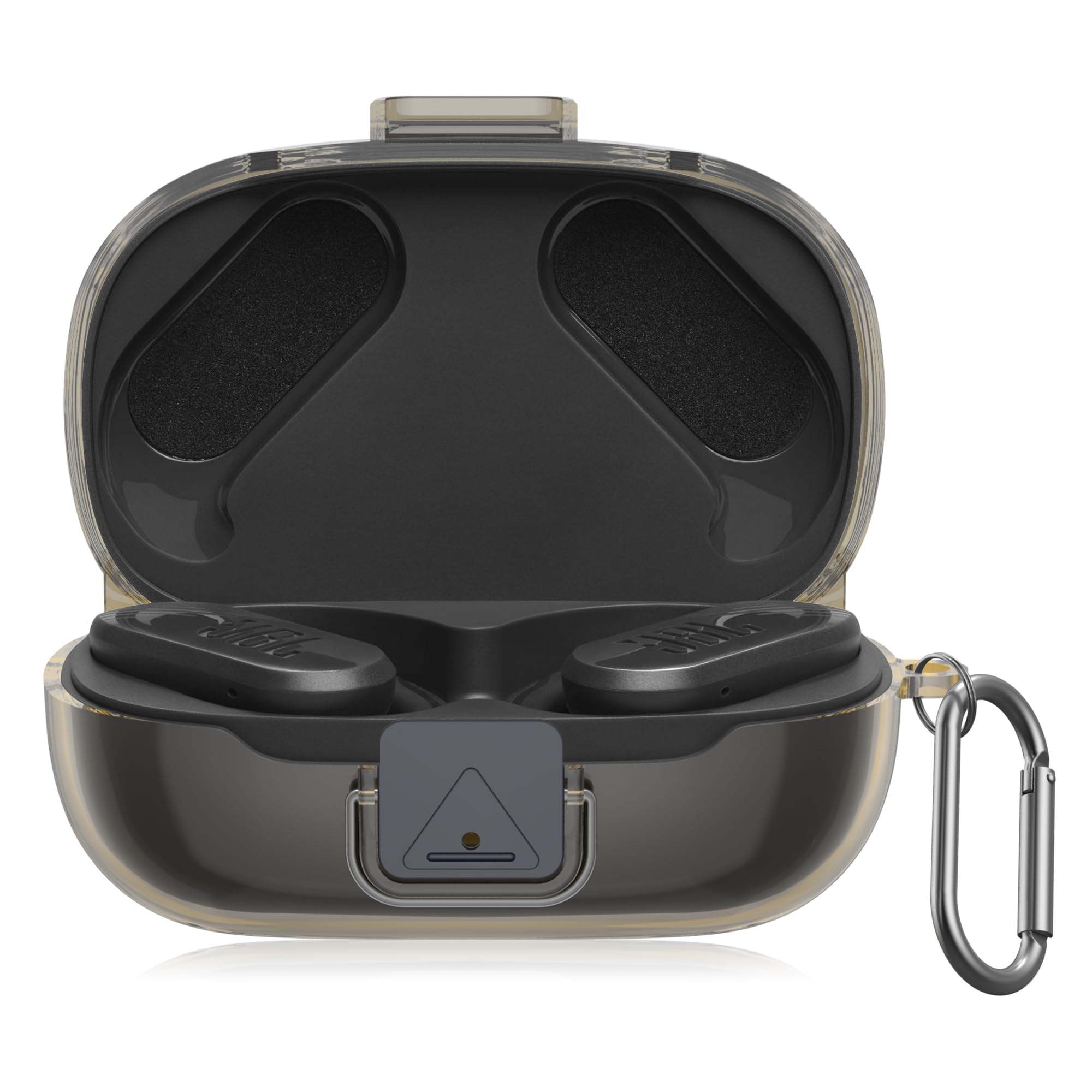 Photo 1 of POZCIS [with Safety Lock] for JBL Endurance Peak 3 Case Cover, Clear Soft TPU Protective Earbuds Case with Carabiner Accessories Set(Clear Grey)