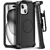 MOTIVE Designed for iPhone 15 Case with Belt Clip, Magnetic Case Magsafe Compatible, Heavy Duty and Quad Layer Military Grade Protection for iPhone 15 Holster, 6.1" | Black