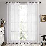 Deconovo White Voile Curtains 52 x 84 Inch Pair Eyelet Semi Transparent