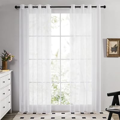 Deconovo White Voile Curtains 52 x 84 Inch Pair Eyelet Semi Transparent