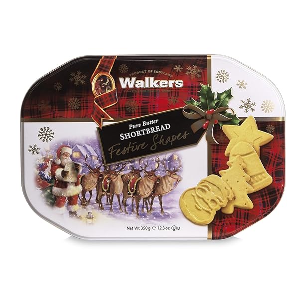 WALKER’S ASSORTED SHORTBREAD COOKIES IN FESTIVE SHAPES– SHORTBREAD COOKIE TIN (12.6 OZ) – INCLUDES CHRISTMAS TREE, BELL, STAR AND SANTA CLAUS SHAPED CHRISTMAS COOKIES IN TIN