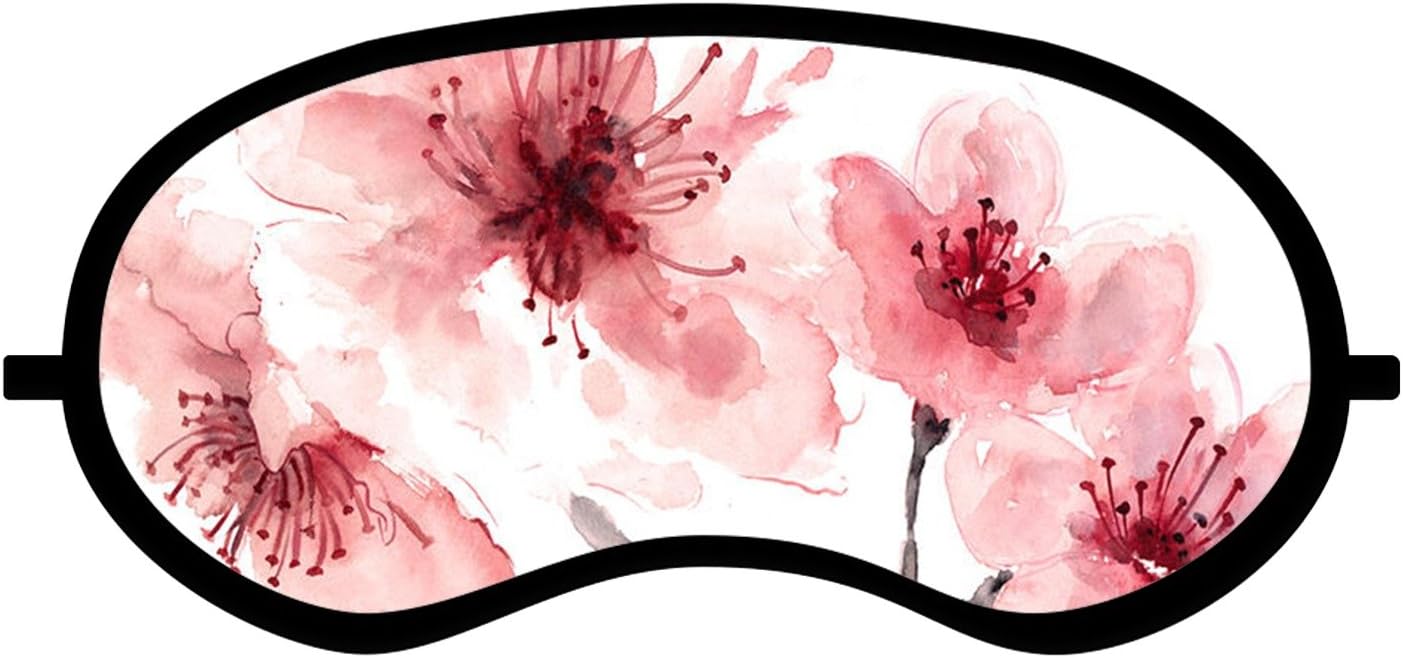 Cotton Cherry Blindfold Sleep Mask for Women/Men, Comfortable & Smooth with Adjustable Strap for Travel and Work - Cherry Plum Flower