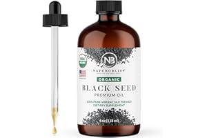 NaturoBliss Organic Black Seed Oil 100% Virgin Cold Pressed Omega 3 6 9 Super Antioxidant for Immune Support, Joints, Mobility, Digestion, Hair Skin Vegan, Gluten-Free, Non-GMO USDA Certified 4oz