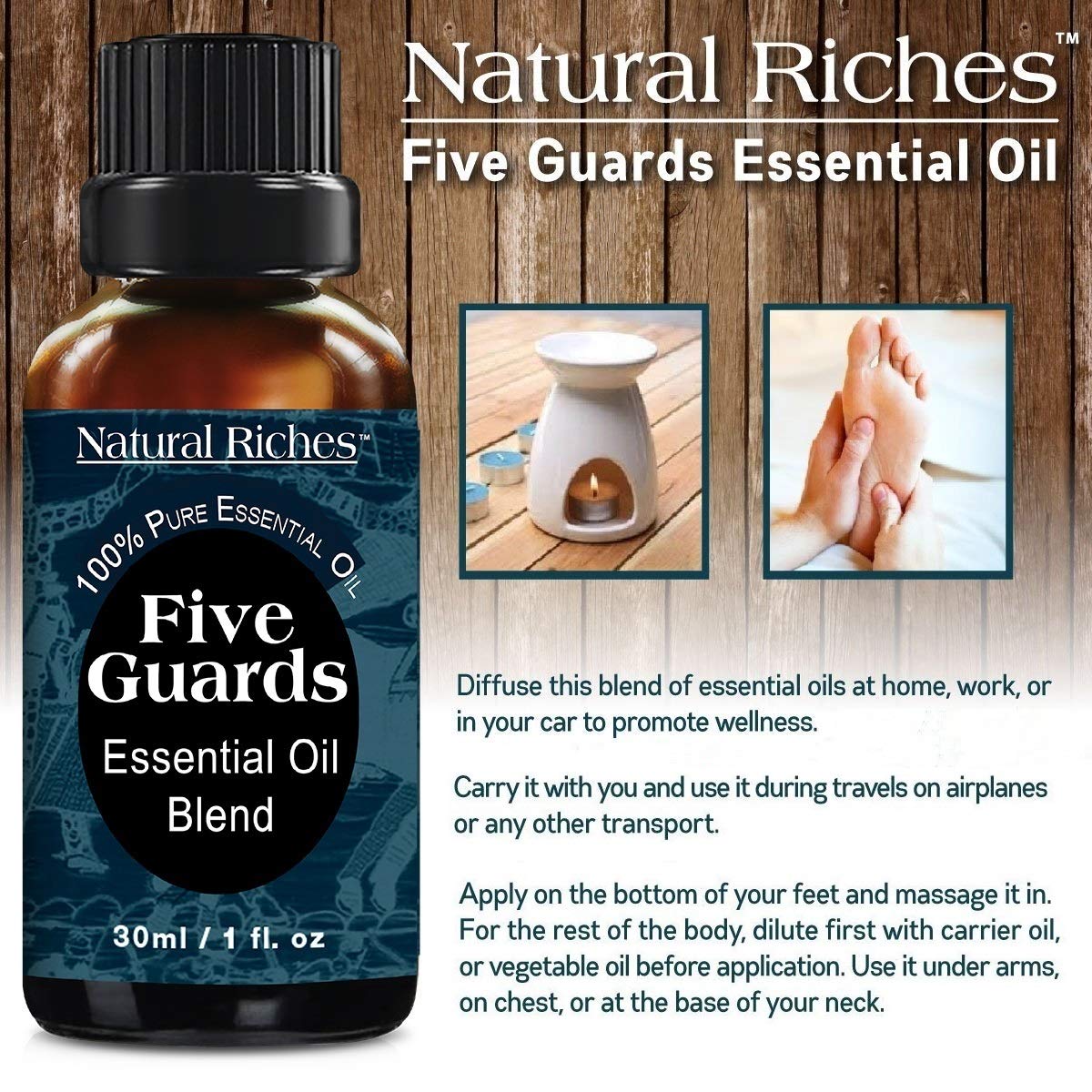 Natural Riches Five Guards Essential Oil Blend for Health Shield Aromatherapy with Clove Cinnamon Lemon Rosemary Eucalyptus Oil - 30ml