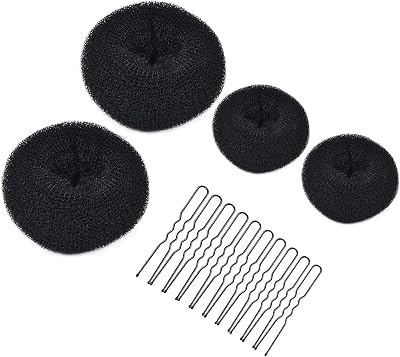 MORGLES Hair Donuts for Buns 4pcs Bun Makers with 10 Bobby Pins Black