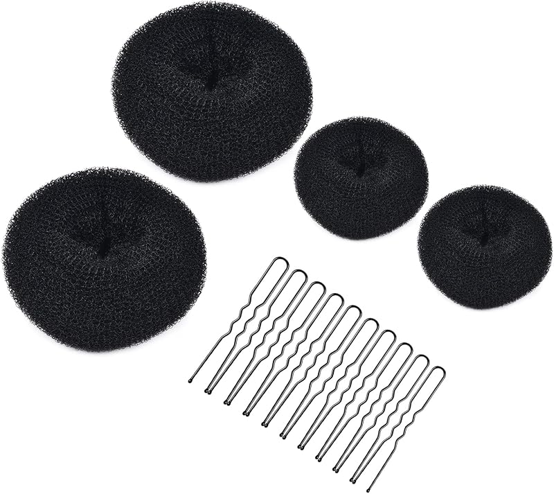 MORGLES Hair Donuts for Buns 4pcs Bun Makers with 10 Bobby Pins Black