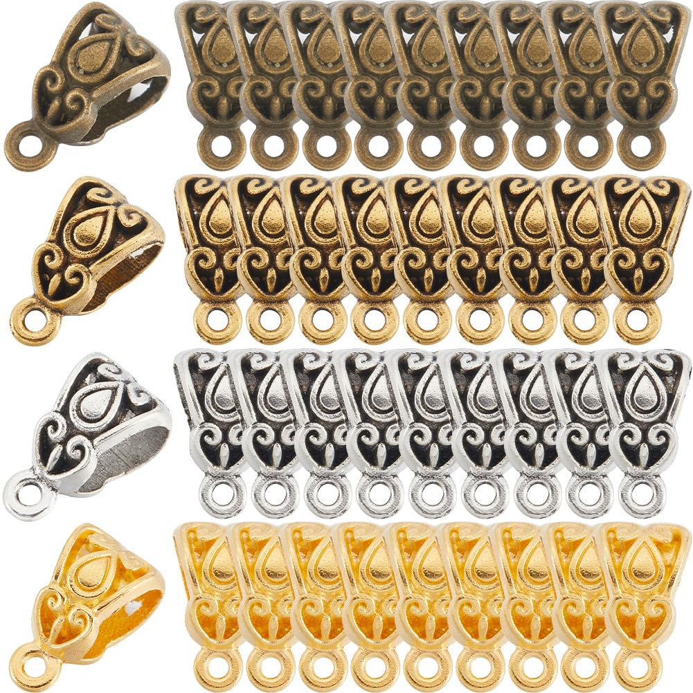 SOFPLATE 160Pcs 4 Colors c Bail Bead Charm Alloy Antique Bronze Silver Tibetan Triangle Hanger Loose Beading European Connectors with Loop for jewellery Making Bracelet Women DIY Supplies