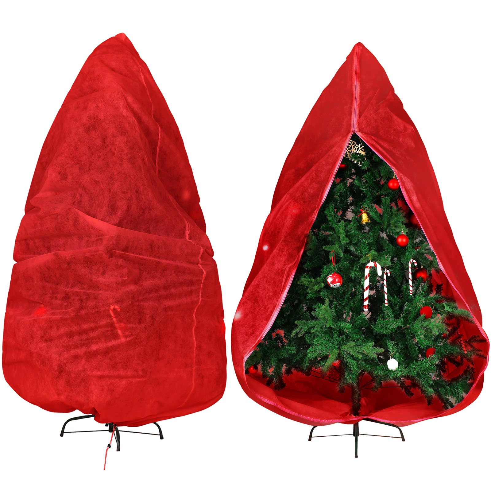 Photo 1 of Shappy Christmas Tree Storage Bag Xmas Tree Cover Upright Tree Dust Proof Bag with Zipper & Drawstring for Xmas Tree Dust-Proof Bag Christmas Fully Decorated Artificial Trees Cover (Red,9 x 6 Feet)