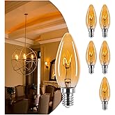 Brighfivey Amber Candelabra Bulb 25W Equivalent, 2W Ultra-Fine Filament E12 Base Candelabra LED Light Bulb, Dimmable Amber LED Bulbs 2000k Soft Warm, Candle Chandelier Light Bulbs, 6 Pack