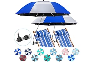 NBtoUS 2 Pack Beach Umbrella with 360 Universal Clamp, UPF50+ Umbrella Outdoor Patio Sun Protection for Chairs, Beach &Patio Use (Not Include Chair)