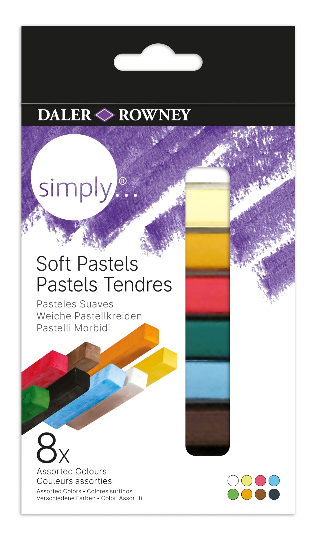 Daler-Rowney Simply Soft Pastels 8 x Assorted Colours Set, Drawing Art Supplies, for Entry-Level Artists & Hobbyists