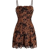Verdusa Women's Mini Dress Floral Spaghetti Strap Mesh Dresses Going Out Festival Concert Outfits Grunge Gothic Clothes