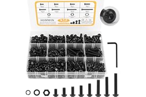 Homwin 512Pcs M6 Bolts and Nuts Kit, M6x10/12/14/16/20/25/30/35mm Button Head Hex Socket Cap Screws 12.9 Grade Alloy Steel Bo