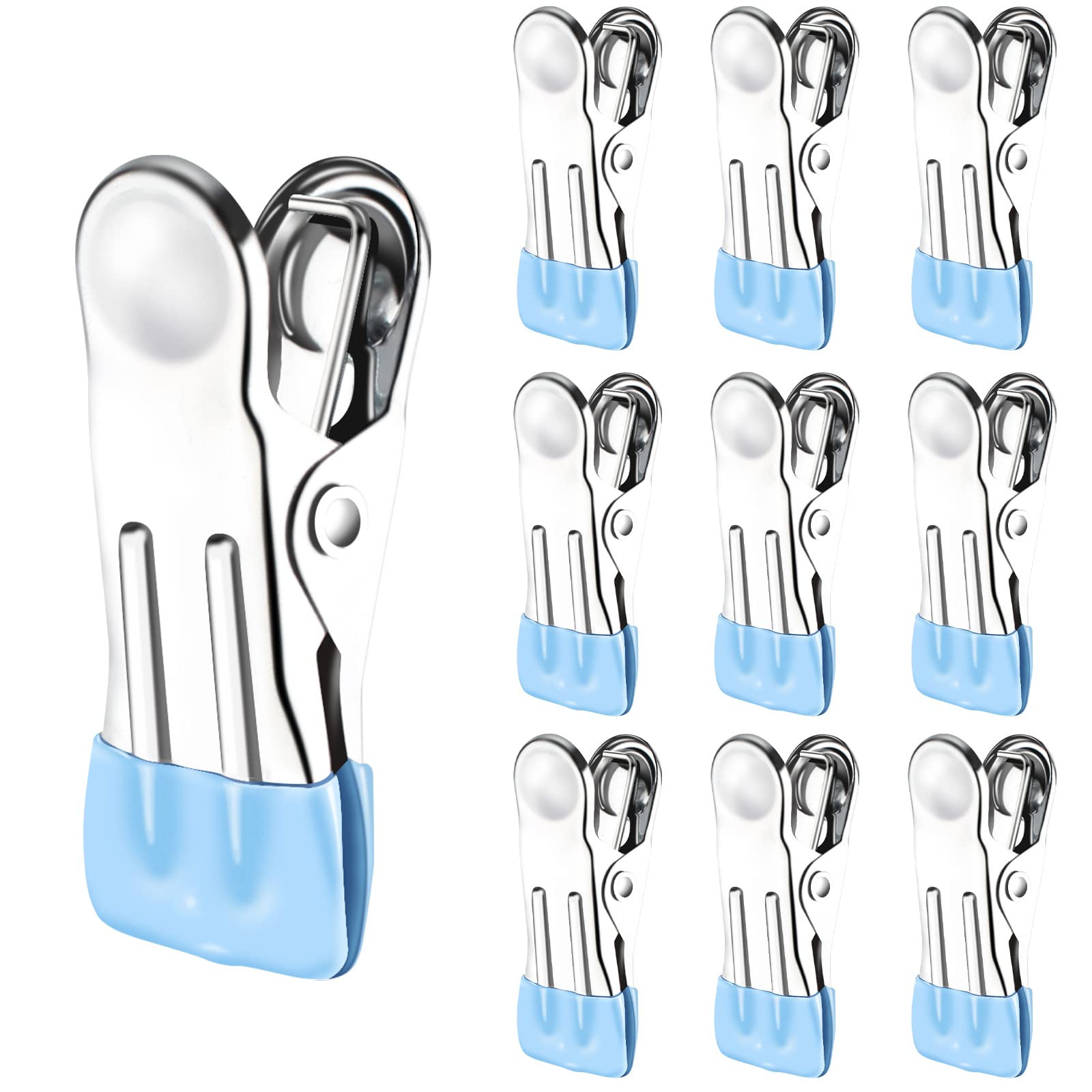 TamBee Clothes Pegs For Washing Line Pegs Stainless Steel Laundry Pegs Clothes Pins Clips Strong Metal Clothes Pegs Storm Pegs for Clothes Jeans Socks Towel Photos, Pack of 10(Light Blue)
