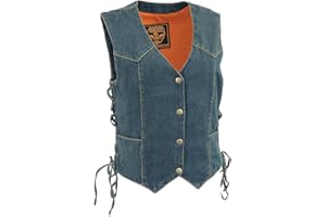 Milwaukee Leather MDL4001 Women's Black Denim Motorcycle Vest with Side Lace and 4 Snap Front