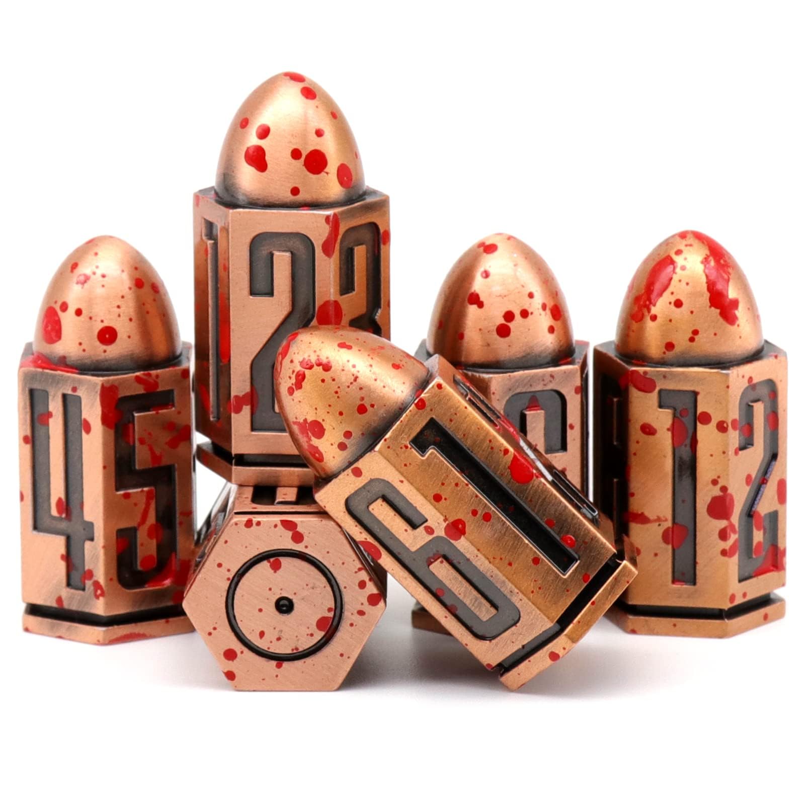 Bullet Metal Dice Set, DND D6 Dice 6pcs, for D&D Dungeons and Dragons Dice Accessories Gift（Bullet-Red Copper） — image 1