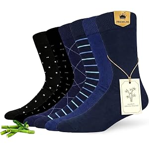 MAKABO Men Dress Socks Bamboo Viscose Seamless Crew Socks Soft Breathable Classic Casual Fits Shoe Size 8‑13