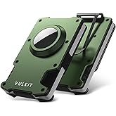 VULKIT Minimalist Slim Wallet for Mens with Money Clip- RFID Blocking with AirTag Holder Design Metal Wallet, Army Green