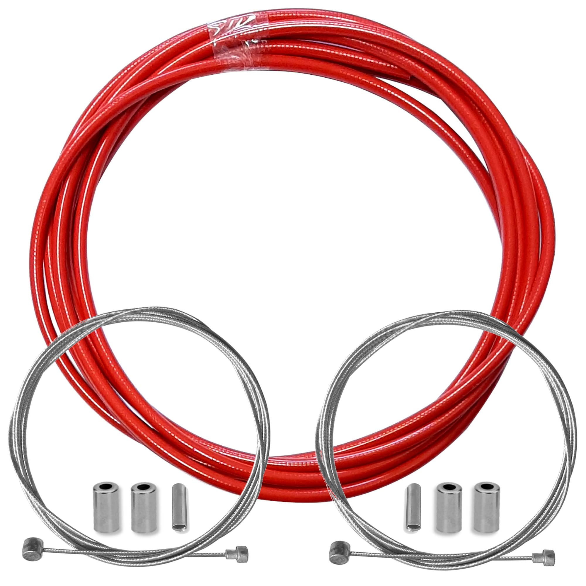 RED BRAKE CABLE HOUSING TEFLON 5MM AND CABLE SET FRONT AND REAR STAINLESS STEEL CYCLE MTB ROAD
