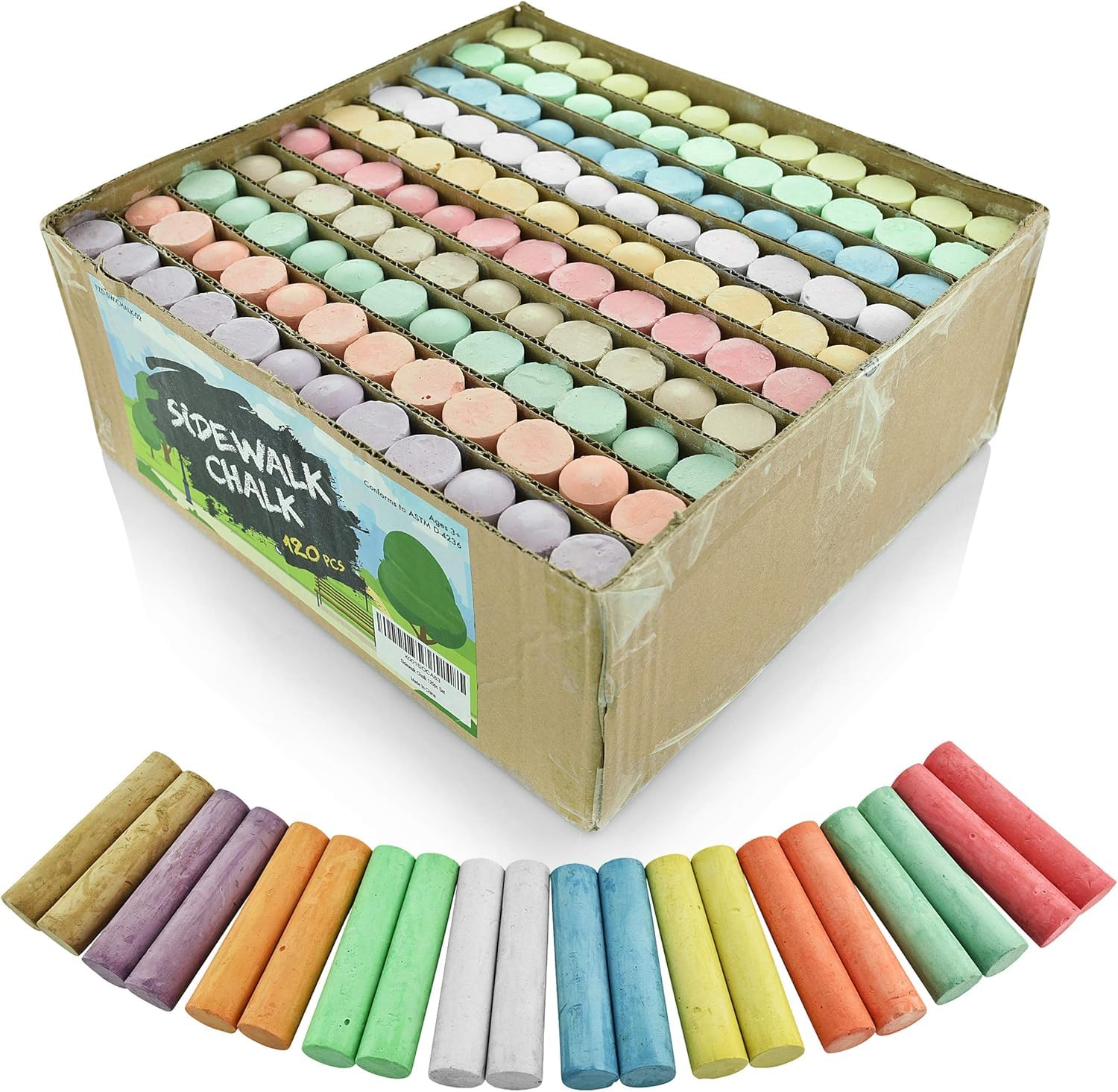 Fat Zebra Designs 120 PCS Sidewalk Chalk for Kids - Multi Color Non-Toxic Washable Jumbo Chalks - Bulk Set of Outdoor Paint for Kids and Toddlers - Chalkboard Toys - Big Bucket Chalk for Party