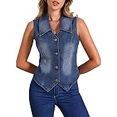 Allegra K Denim Vest for Women's Sleeveless Jean Jacket Western Tops Button Down Lapel Waistcoat Vests