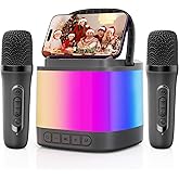 HWWR Mini Karaoke Machine, Portable Bluetooth Karaoke Speaker with 2 Wireless Microphones and Phone Holder, Popular Birthday Gifts, Singing Machine for Home Party