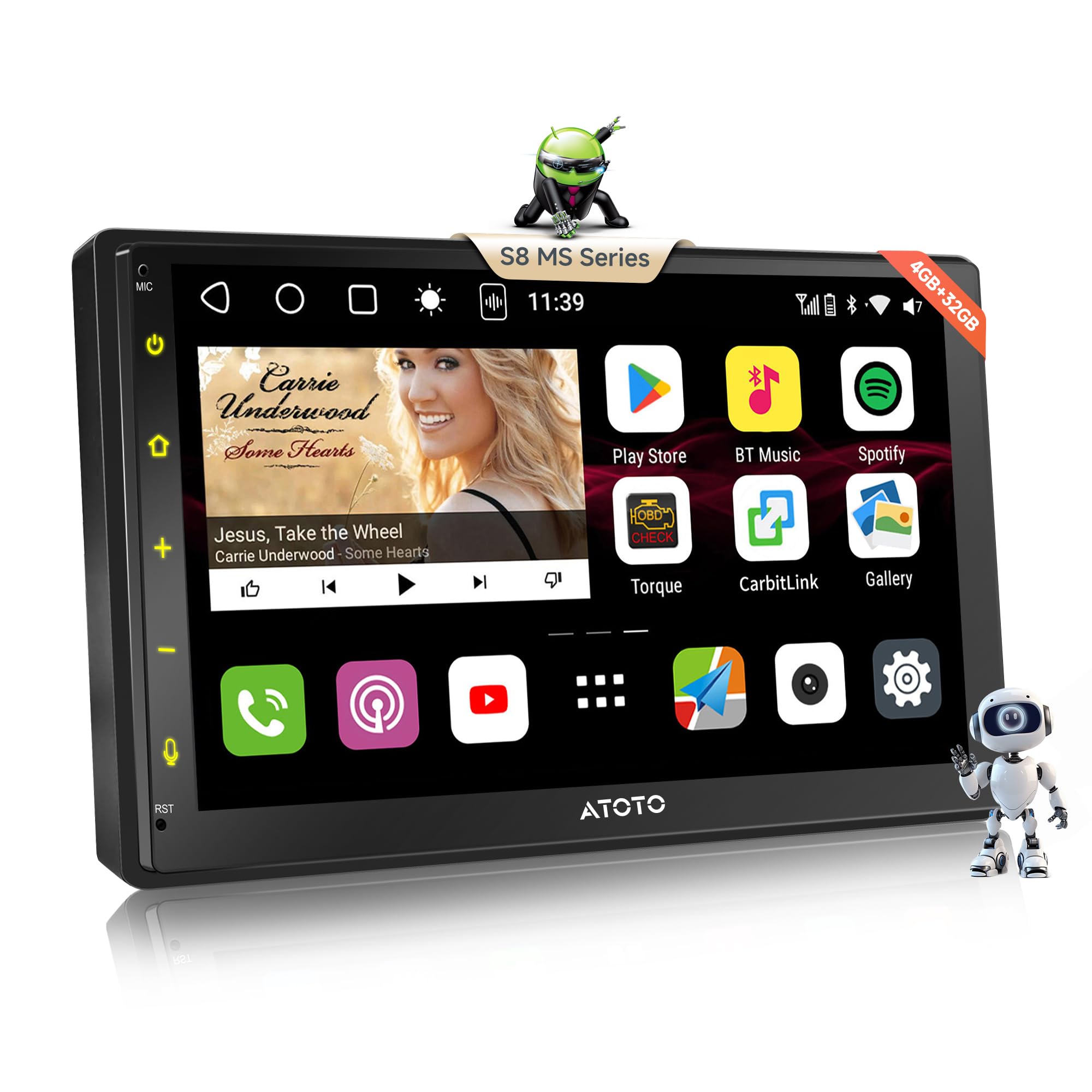 ATOTO S8 MS Android Double-DIN Car Stereo, Wireless CarPlay & Android Auto, 4G LTE/Wi-Fi/BT/USB Tethering, Dual Bluetooth, 7inch QLED Display, HD Rear View with LRV, SCVC, 4G+32G, S8G2B74MS