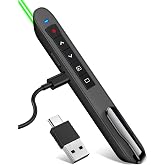 Green Light Presentation Clicker for Teachers &ndash; USB-C Rechargeable Wireless Presenter for PowerPoint/Keynote/Google Slides, Plug &amp; Play Remote for Mac/Windows/Laptop
