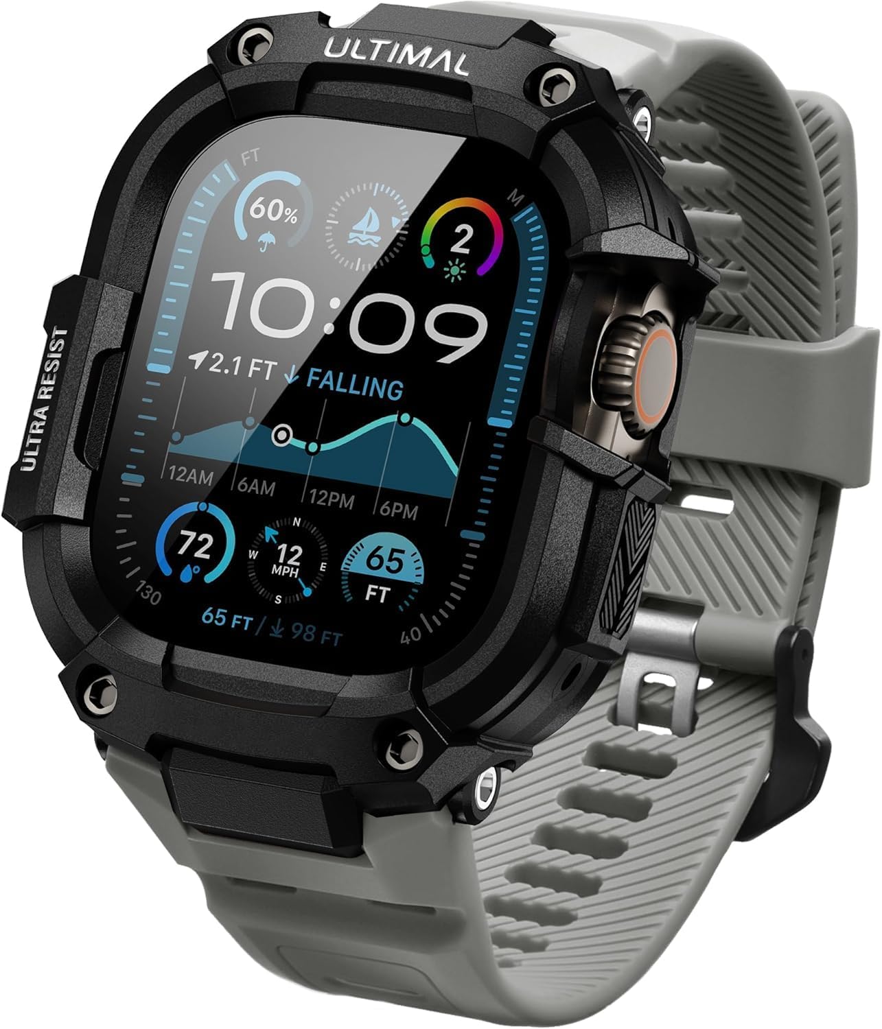 ULTIMAL Case with Band Compatible with Apple Watch Straps Ultra 3/ Ultra 2/ Ultra 49mm, Rugged Military Grade Protective Bumper Cover for iWatch Strap Men (49mm, Grey)