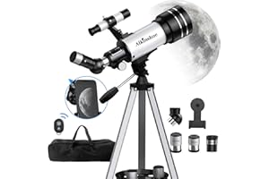 ALKINSHUE Telescope for Adults & Kids, 70mm Aperture 400mm Refractor Telescope (24X-180X) for Astronomy Beginners, Portable Telescope with Adjustable Tripod Phone Adapter & Wireless Remote, Gifts for Kids