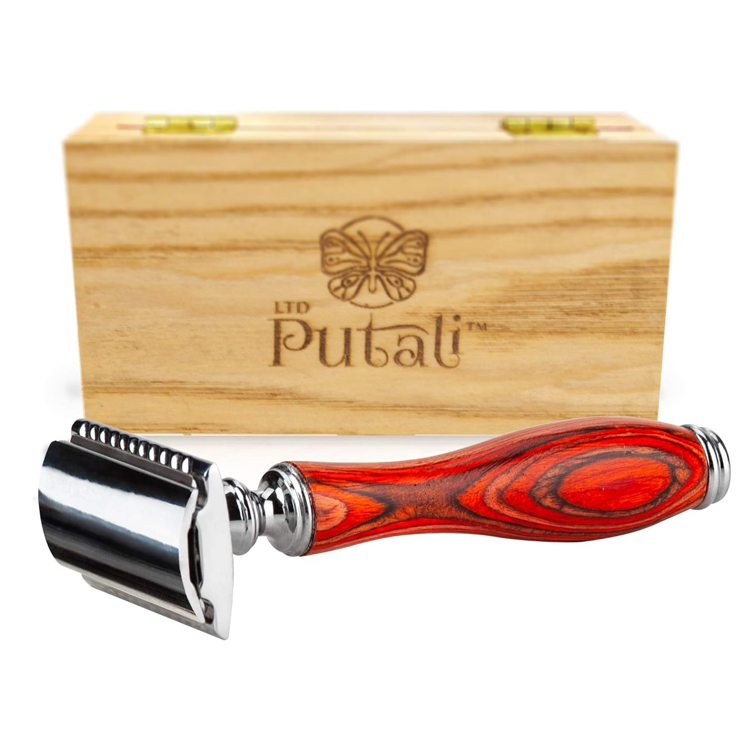 Putali Ltd. | Premium Double Edge Safety Shaving Razor for Men or Women– No Slip Eco Friendly Pakkawood Handle | Bryce Canyon (Orange)